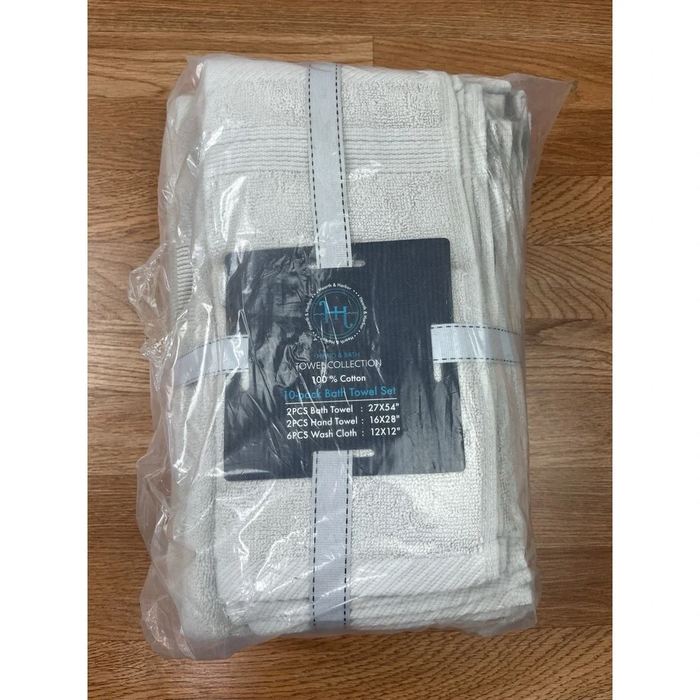 Hearth & Harbor From Macys 10pc Bath Towel Set in Grey, 100% Cotton‎ NEW